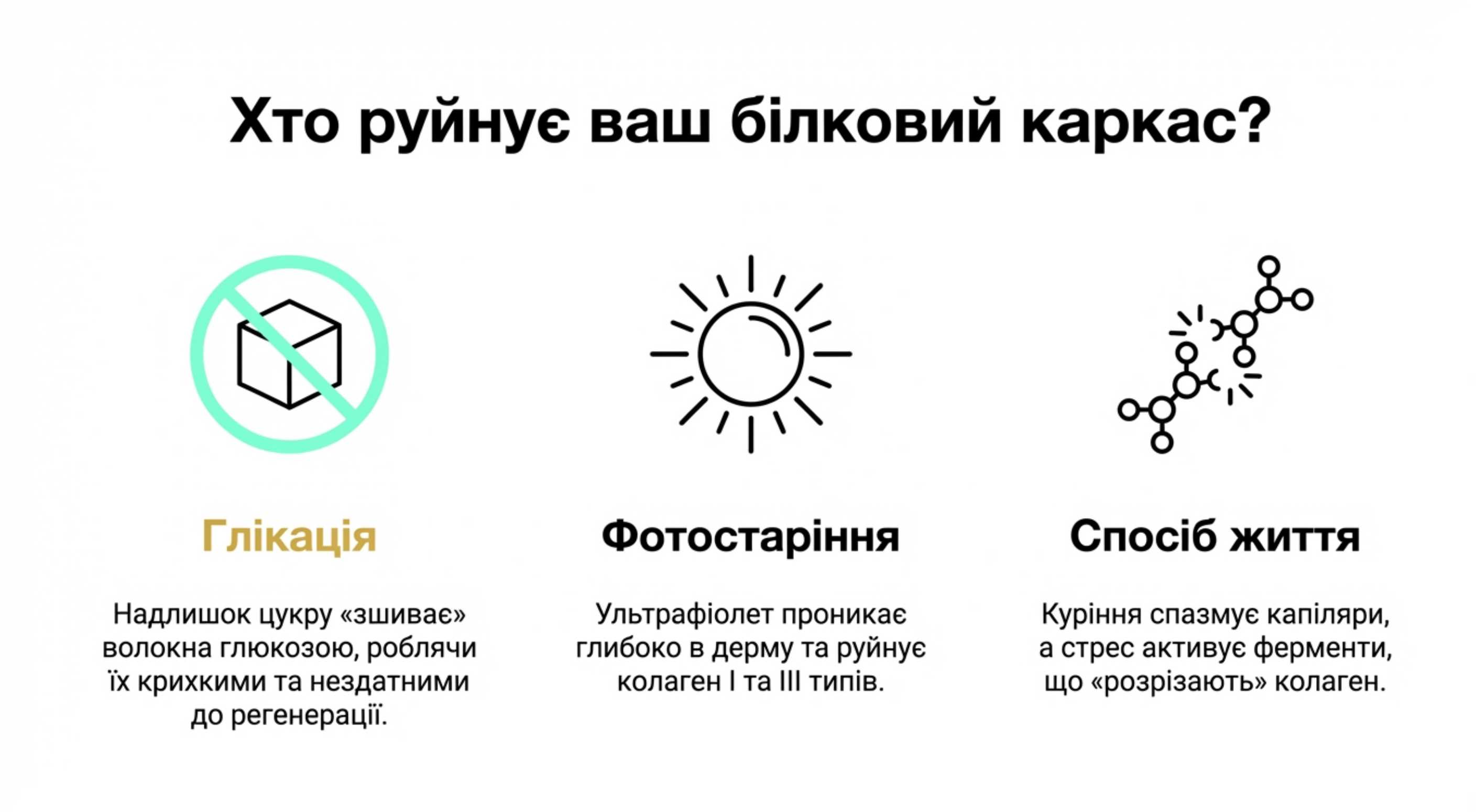 Ключові фактори руйнування білкового каркасу