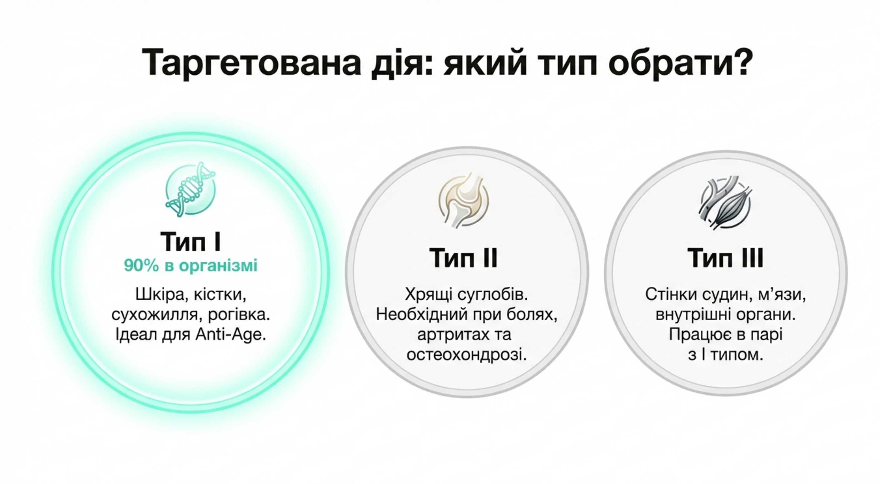 Стратегія вибору. Типи коллагену та їх мішені