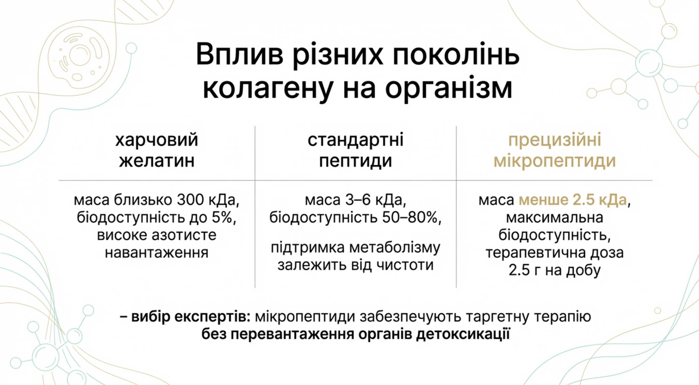 Вплив різних поколінь колагену на гепатобіліарну та ренальну системи