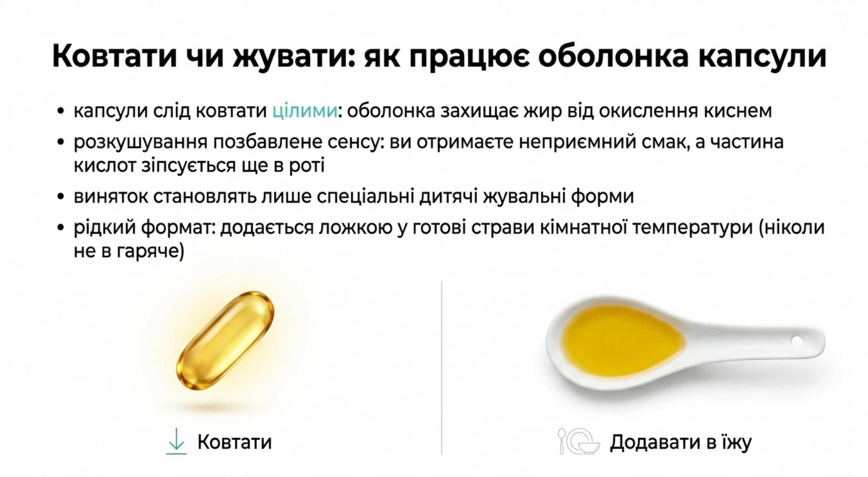 Чи потрібно розкушувати капсулу. Ковтати чи жувати
